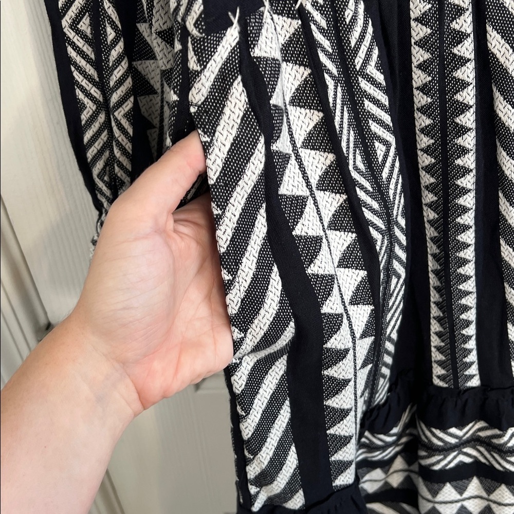 Maeve Anthropologie Black & White Aztec Print Dominique Popover Dress Pockets XS - Picture 8 of 12